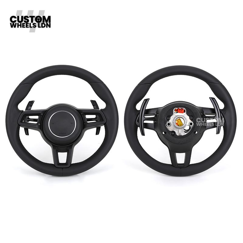 Porsche Custom Steering Wheel – All Black Smooth Leather with Black Trim | Fits 997, 991, Panamera, Cayenne, Cayman (2000+ Plug & Play)