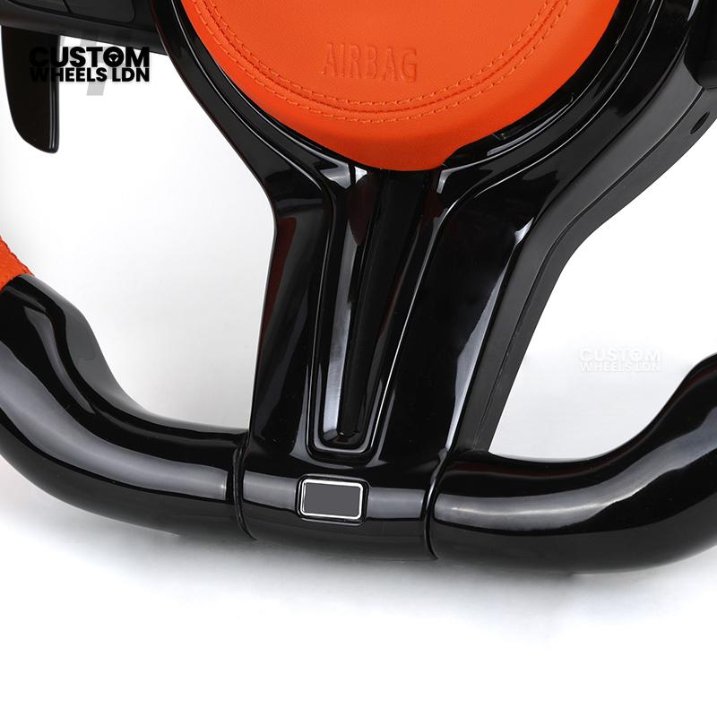 BMW Custom F-Series Piano Black & Orange Steering Wheel – Perforated Grip | Fits F20 F22 F30 F32 F36 M2 M3 M4 + more