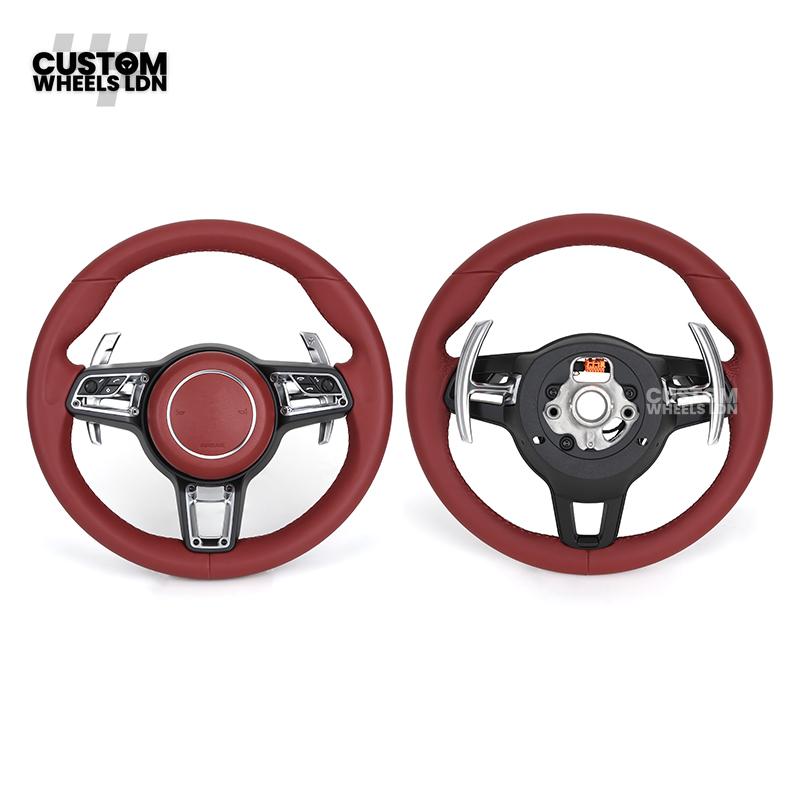 Porsche Custom Steering Wheel – Full Red Leather with Chrome Trim | Fits 997, 991, Panamera, Cayenne, Cayman (2000+ Plug & Play)