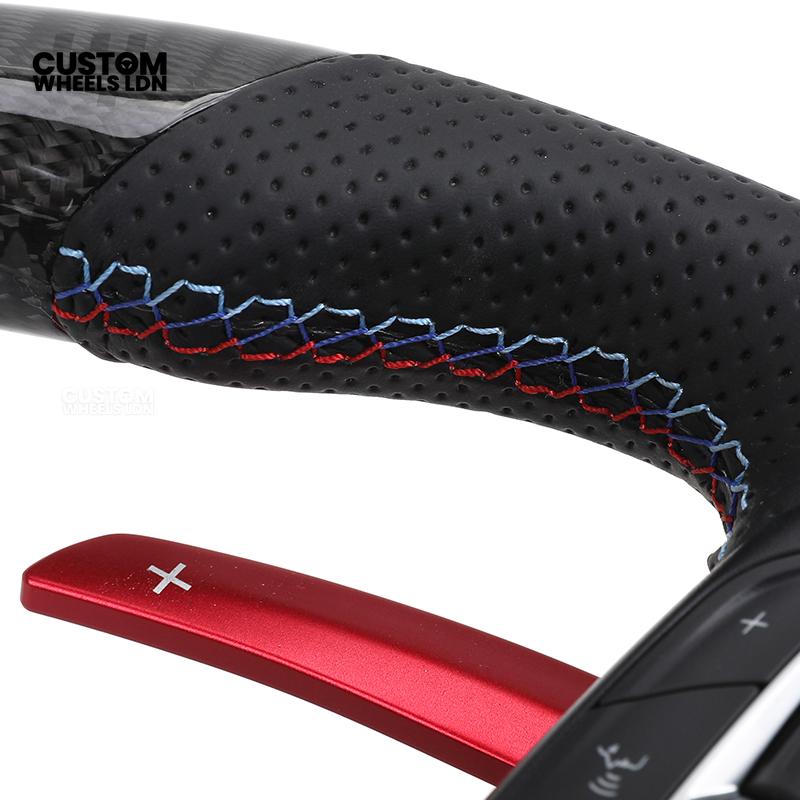BMW Custom Carbon Fibre Steering Wheel – Red Paddles | Perforated Leather | M-Stripe Marker | Plug & Play | Fits 1 Series F20, 2 Series F22, 3 Series F30, 4 Series F32, M2, M3, M4, X1 F48, X2 F39, Z4 G29 + more