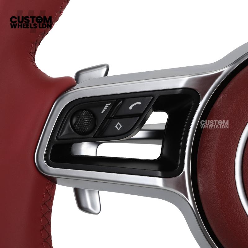 Porsche Custom Steering Wheel – Red Leather & Carbon Fibre with Chrome Trim | Fits 997, 991, Panamera, Cayenne, Cayman (2000+ Plug & Play)