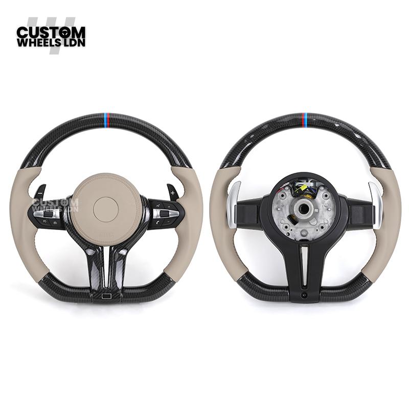 BMW Custom F-Series Carbon & Cream Leather Steering Wheel – M Stripe | Fits F20 F22 F30 F32 F36 M2 M3 M4 + more