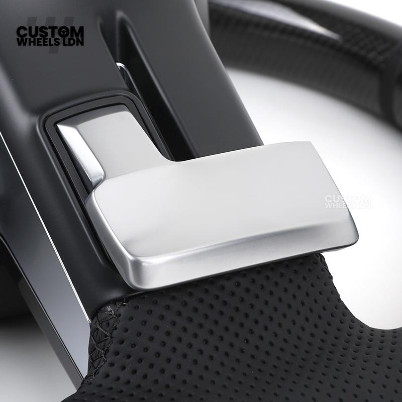 Mercedes Custom W223 AMG Flat Bottom Steering Wheel – Carbon Top & Bottom, Perforated Leather Grip, Gloss Black Trim, Touch Control Buttons | Fits C63, E63, S63, GLE, GLS, S-Class W223 + more | Plug & Play | With Airbag | Retrofit Upgrade for Older Models