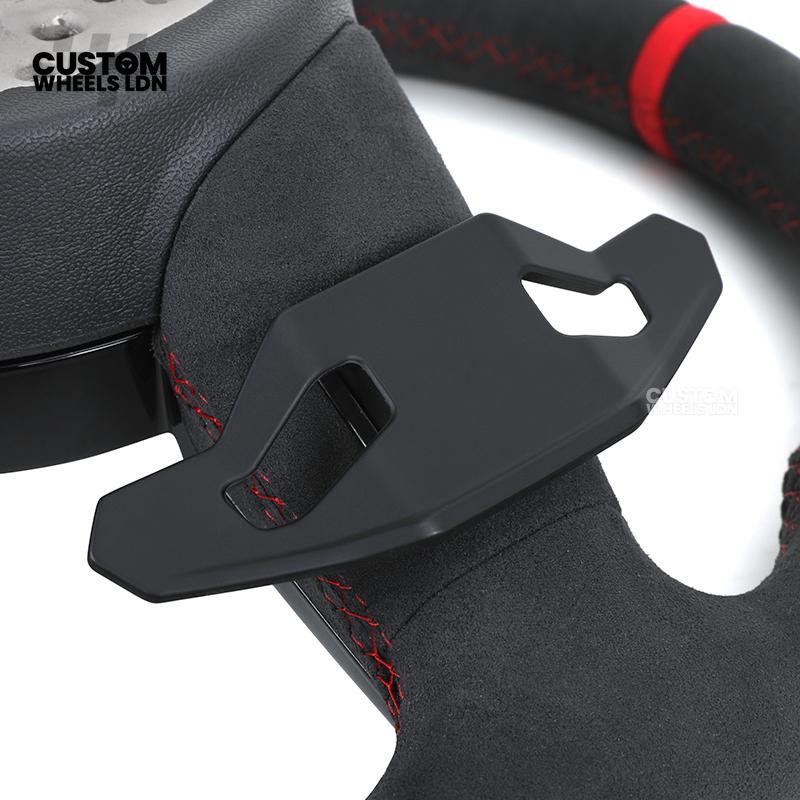 Audi Custom B9 Flat Bottom Steering Wheel – Alcantara Grip, Red Stitching, Red Centre Stripe, Black Paddles, RS3 Badge | Fits A3, S3, RS3, A4, S4, A5, S5, Q5, SQ5 + more | Plug & Play | With Airbag | Upgrade for Older Models Available