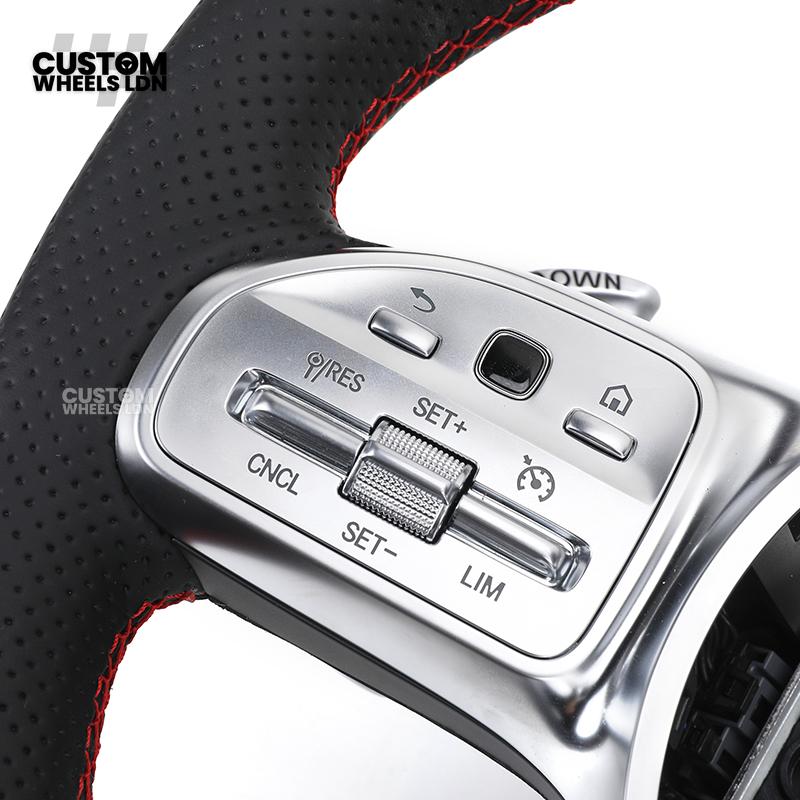 Mercedes Custom AMG Steering Wheel Carbon & Black Leather | Red Centre Stripe | AMG Style | Paddle Shifters | Complete Retrofit | Fits A-Class, C-Class, E-Class, GLC, CLA, W176, W205 + more