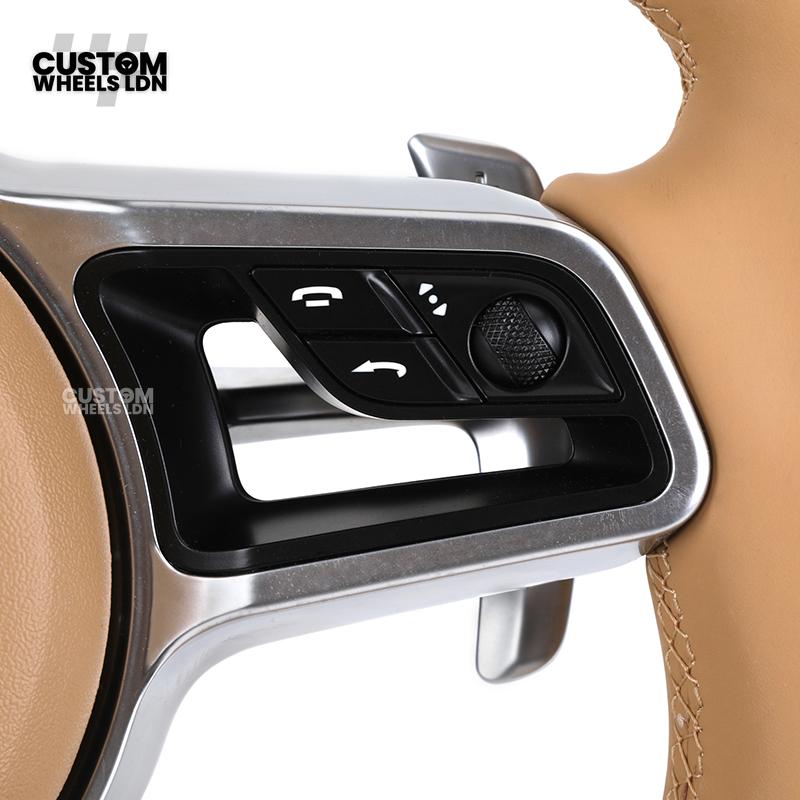 Porsche Custom Steering Wheel – Beige Leather with Chrome Trim | Fits 997, 991, Panamera, Cayenne, Cayman (2000+ Plug & Play)