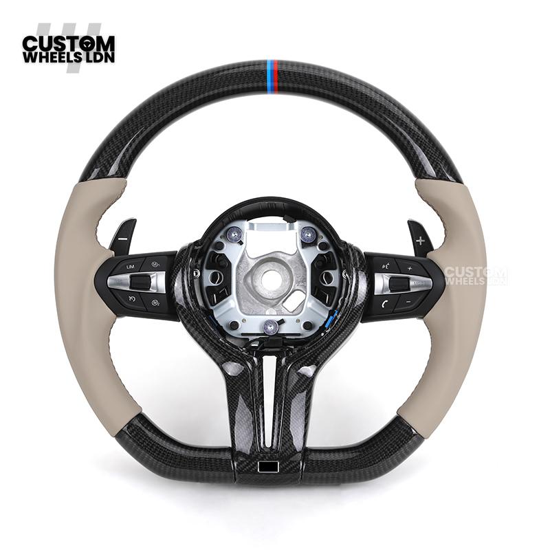 BMW Custom F-Series Carbon & Cream Leather Steering Wheel – M Stripe | Fits F20 F22 F30 F32 F36 M2 M3 M4 + more