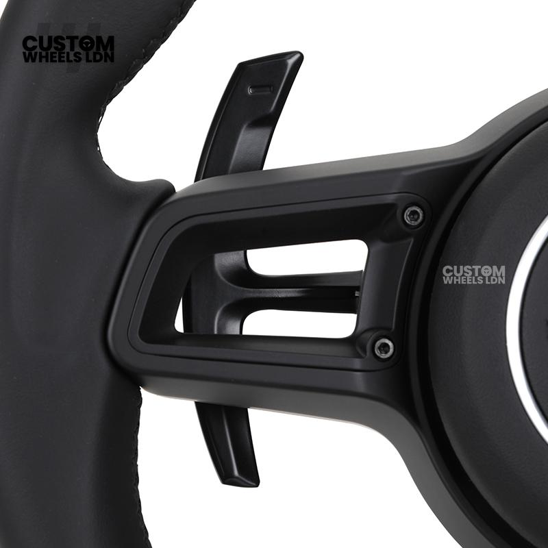 Porsche Custom Steering Wheel – All Black Smooth Leather with Black Trim | Fits 997, 991, Panamera, Cayenne, Cayman (2000+ Plug & Play)