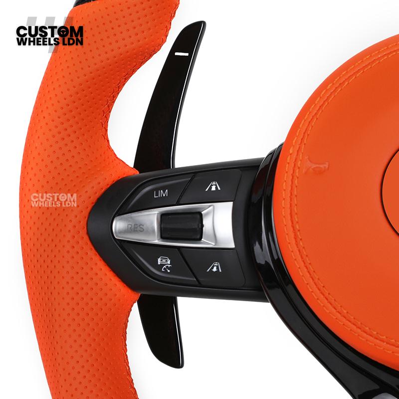 BMW Custom F-Series Piano Black & Orange Steering Wheel – Perforated Grip | Fits F20 F22 F30 F32 F36 M2 M3 M4 + more