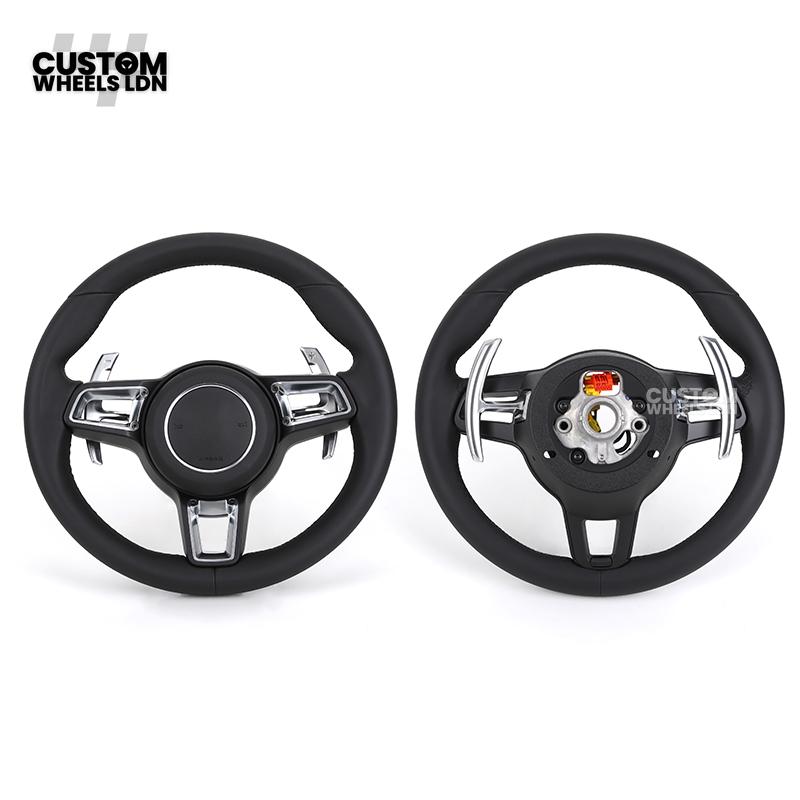 Porsche Custom Steering Wheel – Black Leather with Chrome Trim | Fits 997, 991, Panamera, Cayenne, Cayman (2000+ Plug & Play)