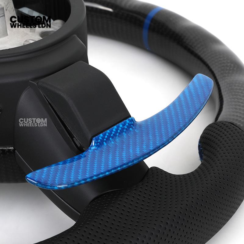 BMW Custom Carbon Fibre Steering Wheel – Blue Trim & Paddles | M Performance | Perforated Leather | Plug & Play | Fits F20, F22, F30, F32, F36, M2, M3, M4, X1, X2 + more