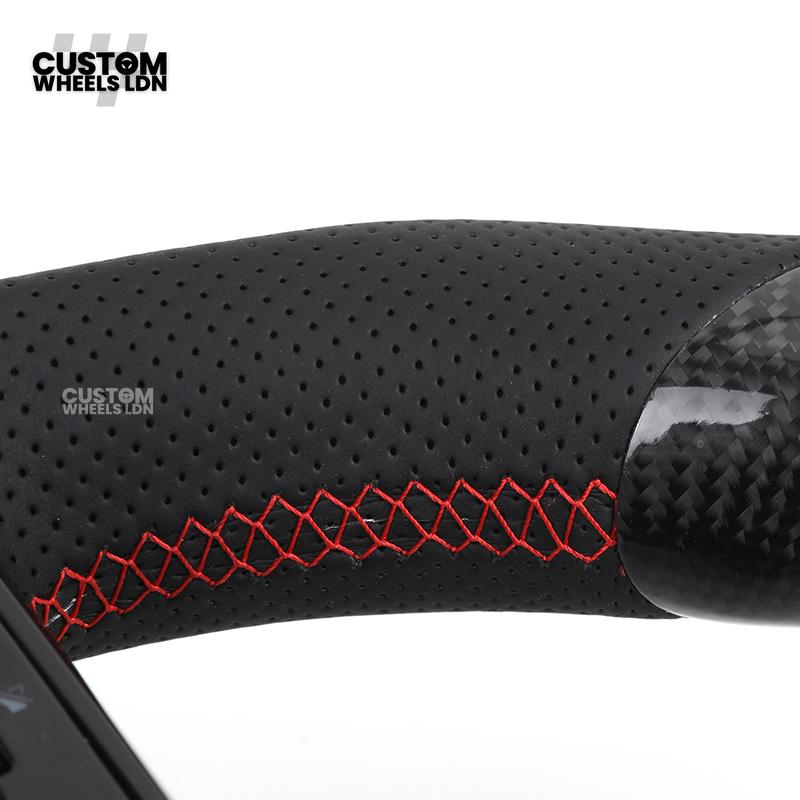 Mercedes Custom Steering Wheel | AMG Style Carbon with Red Stitching & Stripe | Black Trim + Red AMG Badge | Complete Retrofit for Older Models | Fits W205 W204 W212 W213 W218 W207 + more