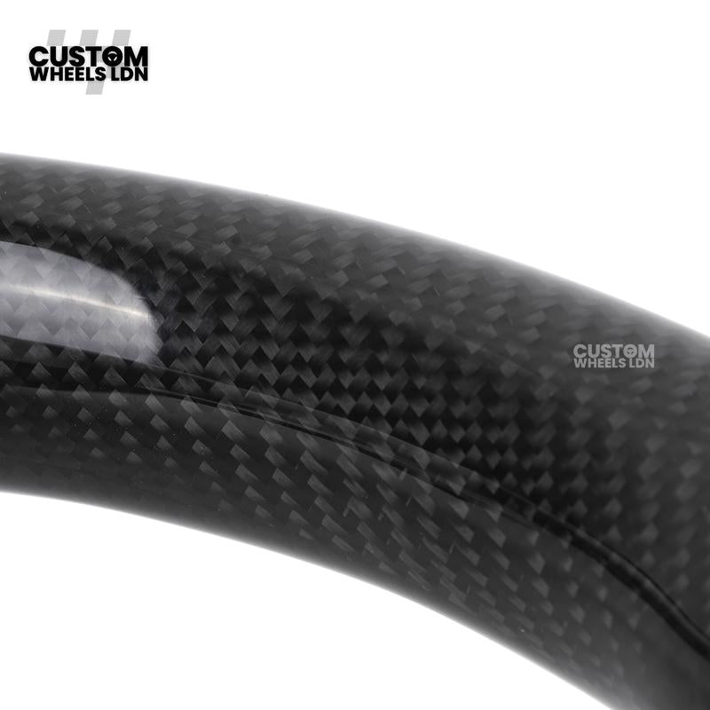 BMW Custom Carbon Fibre Steering Wheel – White Perforated Leather | M-Stripe Marker | Plug & Play | Fits older models