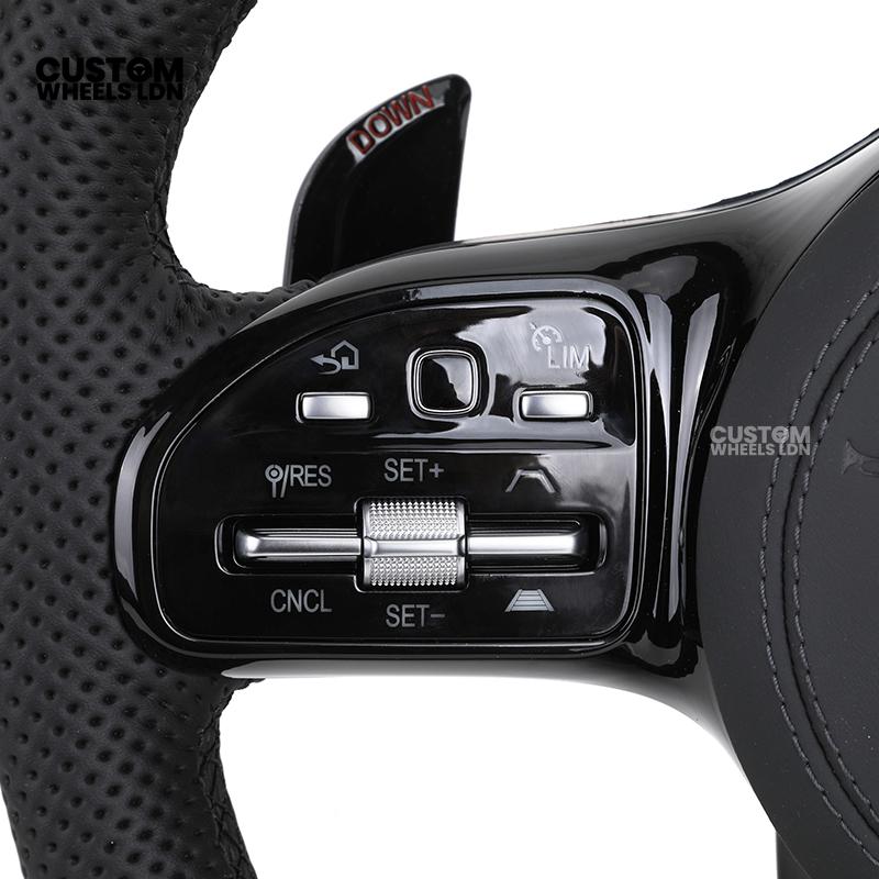 rcedes Custom AMG Flat Bottom Steering Wheel – Full Black Leather, Piano Black Trim, Touch Control Buttons, AMG Badge | Fits C-Class, E-Class, CLS, GLC, GLE, G-Class + more | Plug & Play | Retrofit Upgrade for Older Models