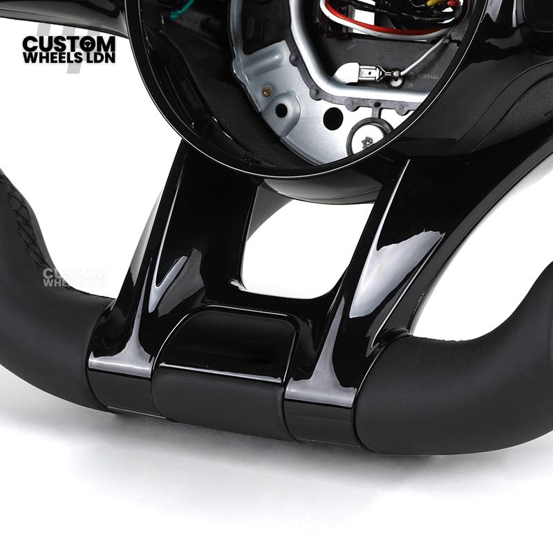 Mercedes Custom AMG Flat Bottom Steering Wheel – Black Leather, Smooth Top & Bottom, Piano Black Trim, Touch Control Buttons, AMG Badge | Fits C-Class, E-Class, CLS, GLC, GLE, G-Class + more | Plug & Play | Retrofit Upgrade for Older Models