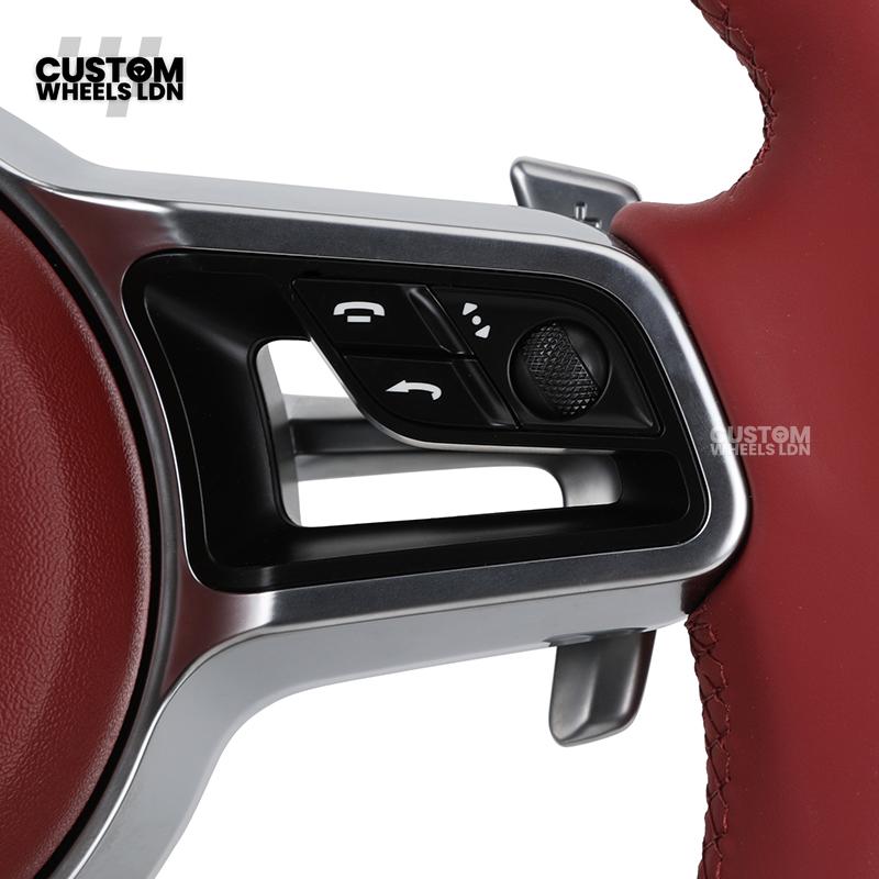 Porsche Custom Steering Wheel – Red Leather & Carbon Fibre with Chrome Trim | Fits 997, 991, Panamera, Cayenne, Cayman (2000+ Plug & Play)