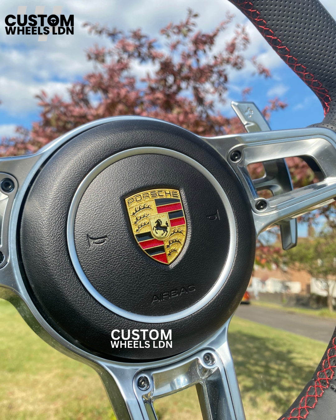 Porsche Custom Steering Wheel GT3 RS Style – Red Stripe – Fits 911, Cayman, Boxster, Carrera (PDK & Tiptronic, 2000+)