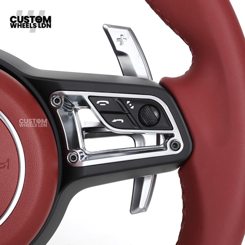 Porsche Custom Steering Wheel – Full Red Leather with Chrome Trim | Fits 997, 991, Panamera, Cayenne, Cayman (2000+ Plug & Play)