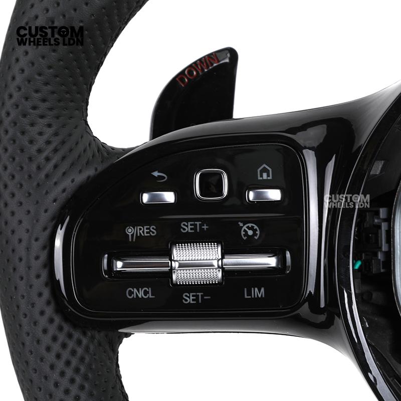 Mercedes Custom AMG Flat Bottom Steering Wheel – Black Leather, Smooth Top & Bottom, Piano Black Trim, Touch Control Buttons, AMG Badge | Fits C-Class, E-Class, CLS, GLC, GLE, G-Class + more | Plug & Play | Retrofit Upgrade for Older Models