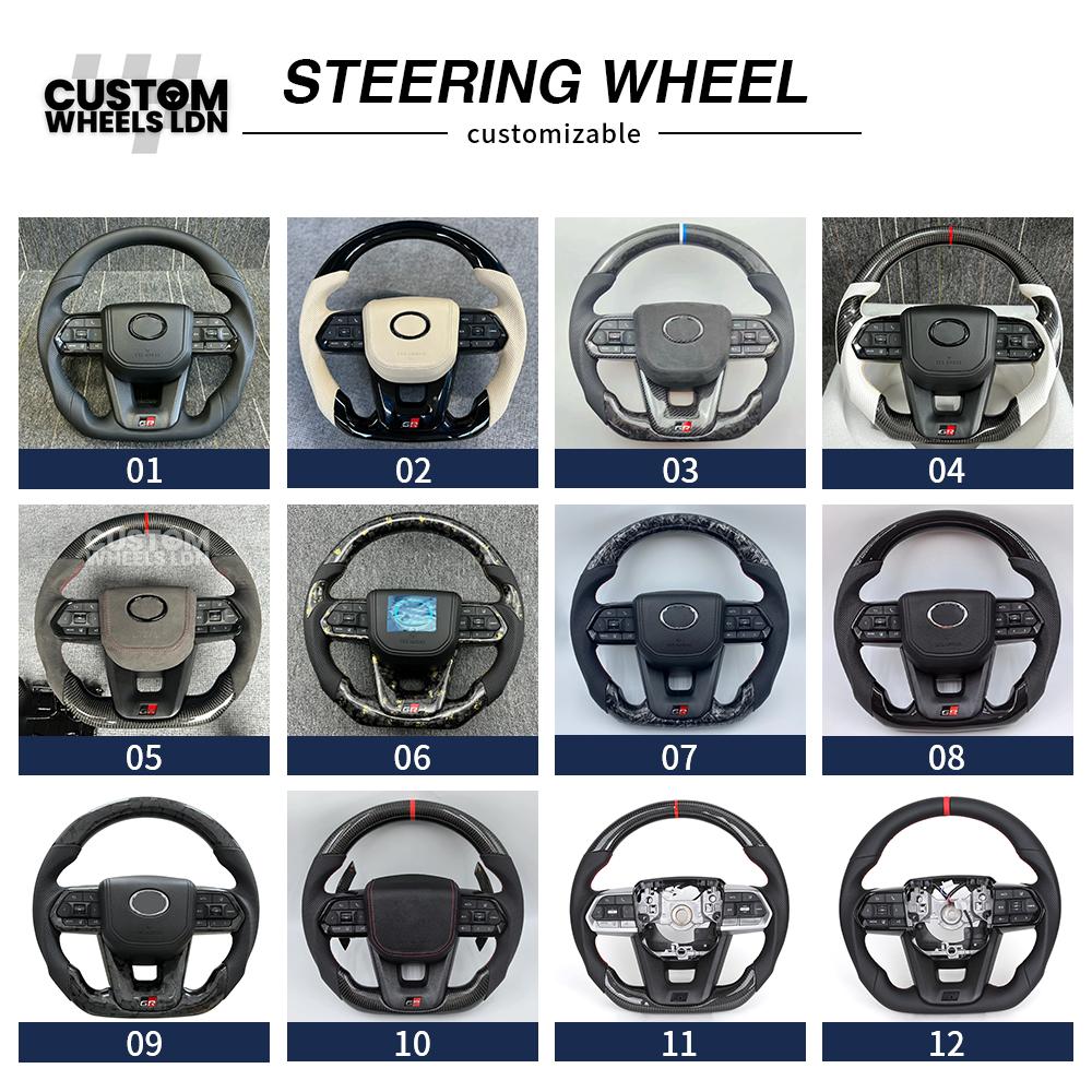 Toyota Custom GR Steering Wheel – Carbon Fiber, Flat Bottom, Red Center Stripe, Perforated Grips | Fits Yaris GR, Corolla GR + More | Plug & Play | Sporty Upgrade with Paddle Cutouts | Track-Inspired Retrofit