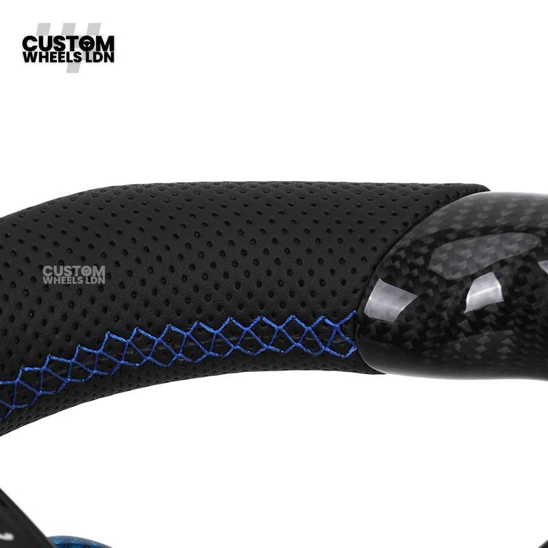BMW Custom Carbon Fibre Steering Wheel – Blue Trim & Paddles | M Performance | Perforated Leather | Plug & Play | Fits F20, F22, F30, F32, F36, M2, M3, M4, X1, X2 + more
