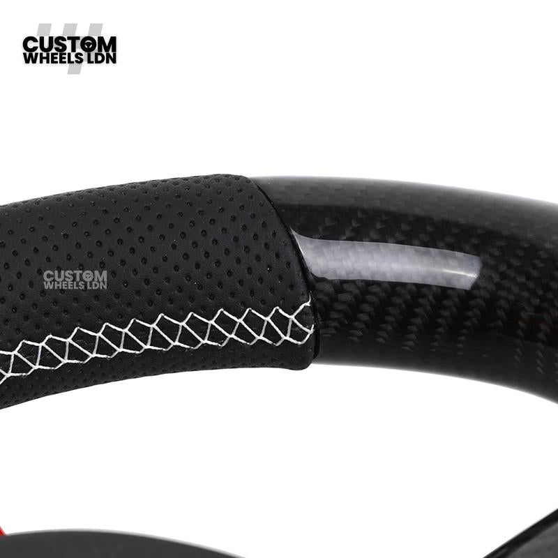 BMW Custom Carbon Fibre Steering Wheel – Red Trim | Perforated Leather | M Stripe | Plug & Play | Fits 1 Series F20, 2 Series F22, 3 Series F30, 4 Series F32, M2, M3, M4, X1 F48, X2 F39, Z4 G29 + more