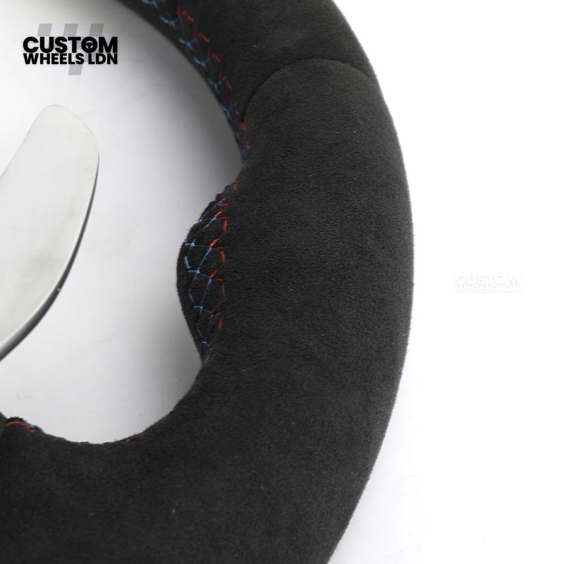 BMW Custom Steering Wheel – Full Alcantara with M Stitching & Silver Trim | Fits F20 F22 F30 F32 F36 F10 F06 F13 X1 X3 X4 X5 X6 + More