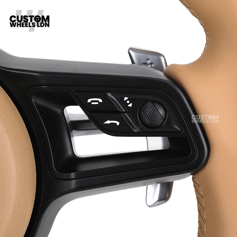 Porsche Custom Steering Wheel – Full Beige Leather with Black Trim | Fits 997, 991, Panamera, Cayenne (2000+ Plug & Play)