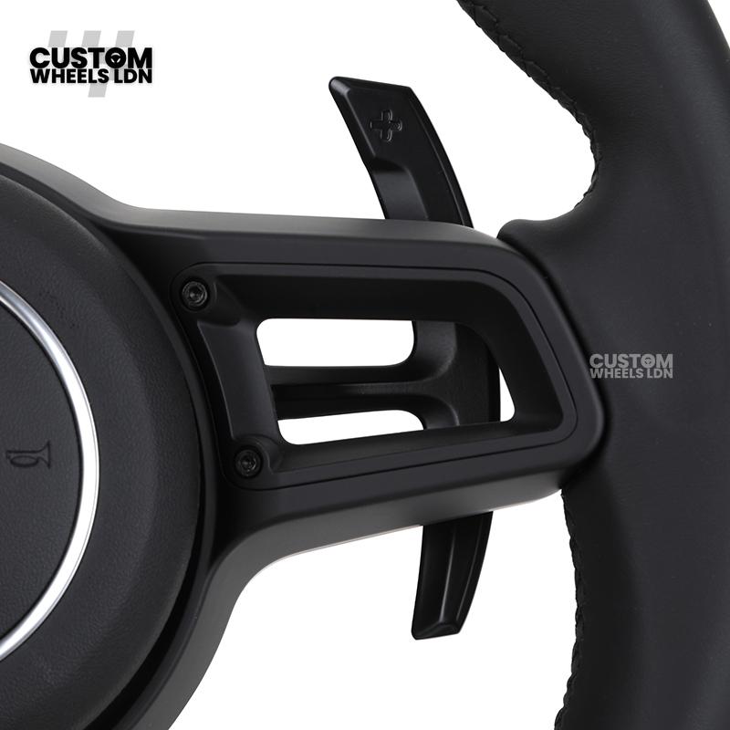 Porsche Custom Steering Wheel – All Black Smooth Leather with Black Trim | Fits 997, 991, Panamera, Cayenne, Cayman (2000+ Plug & Play)