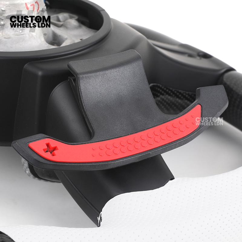 BMW Custom Carbon Fibre Steering Wheel – White Perforated Leather | M-Stripe Marker, Magnetic Paddle Shifter's | Plug & Play | Fits older models