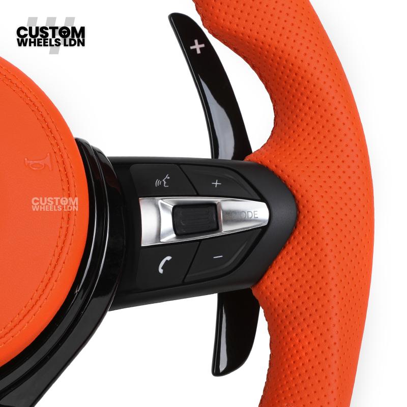 BMW Custom F-Series Piano Black & Orange Steering Wheel – Perforated Grip | Fits F20 F22 F30 F32 F36 M2 M3 M4 + more