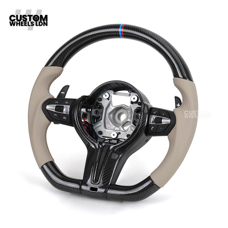 BMW Custom F-Series Carbon & Cream Leather Steering Wheel – M Stripe | Fits F20 F22 F30 F32 F36 M2 M3 M4 + more