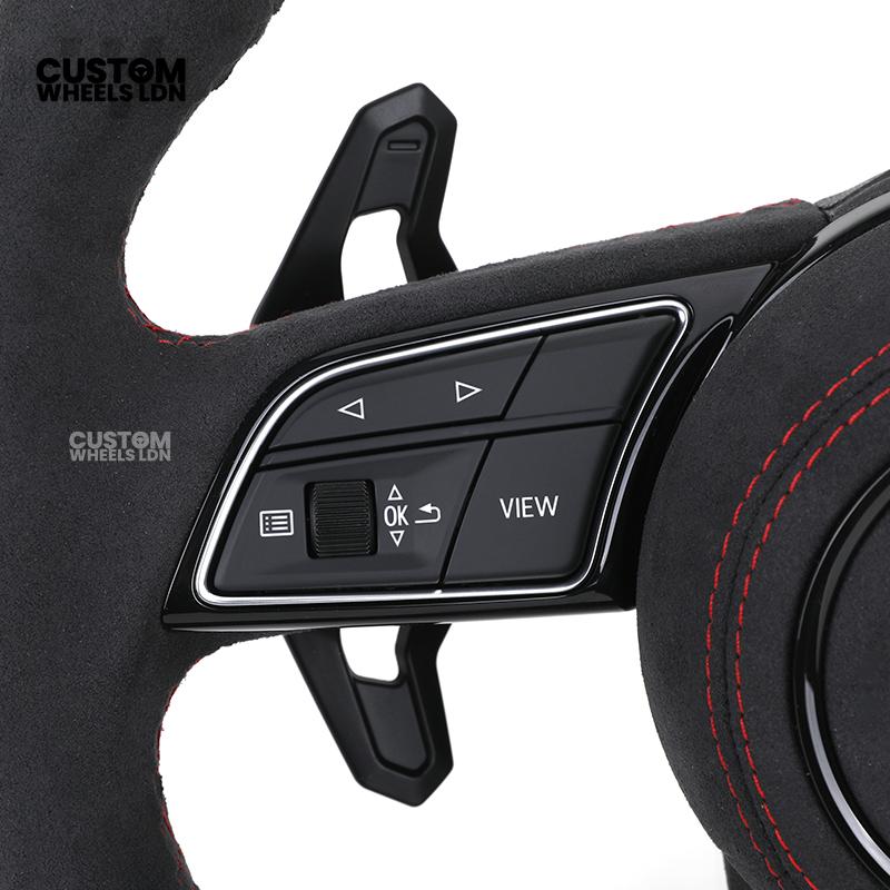 Audi Custom B9 Flat Bottom Steering Wheel – Alcantara Grip, Red Stitching, Red Centre Stripe, Black Paddles, RS3 Badge | Fits A3, S3, RS3, A4, S4, A5, S5, Q5, SQ5 + more | Plug & Play | With Airbag | Upgrade for Older Models Available