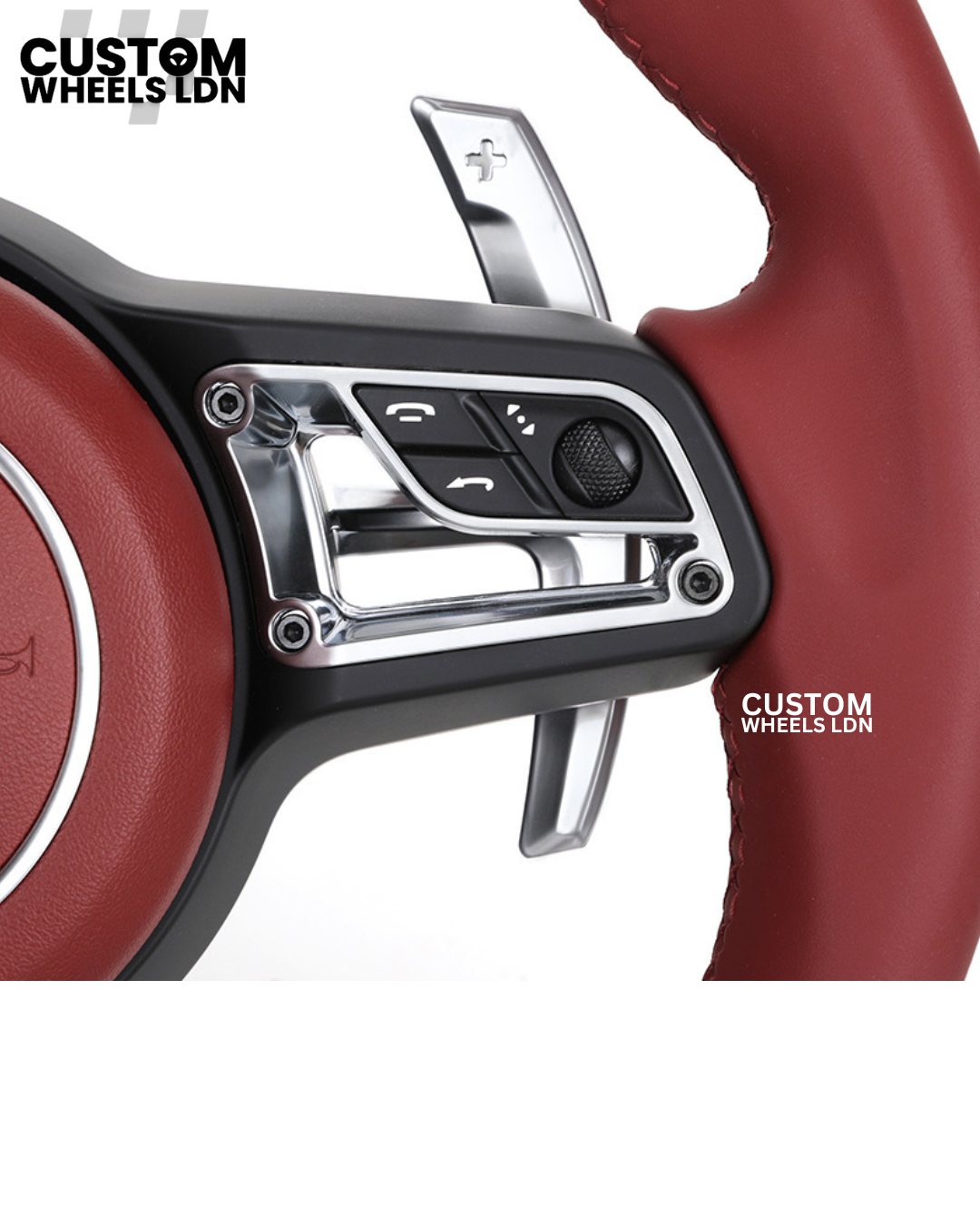 Porsche Custom PDK Steering Wheel Sport Red Full Leather Steering Wheel - Fits Most Models: 911, Cayenne, Panamera, Macan, Boxter, Taycan & More