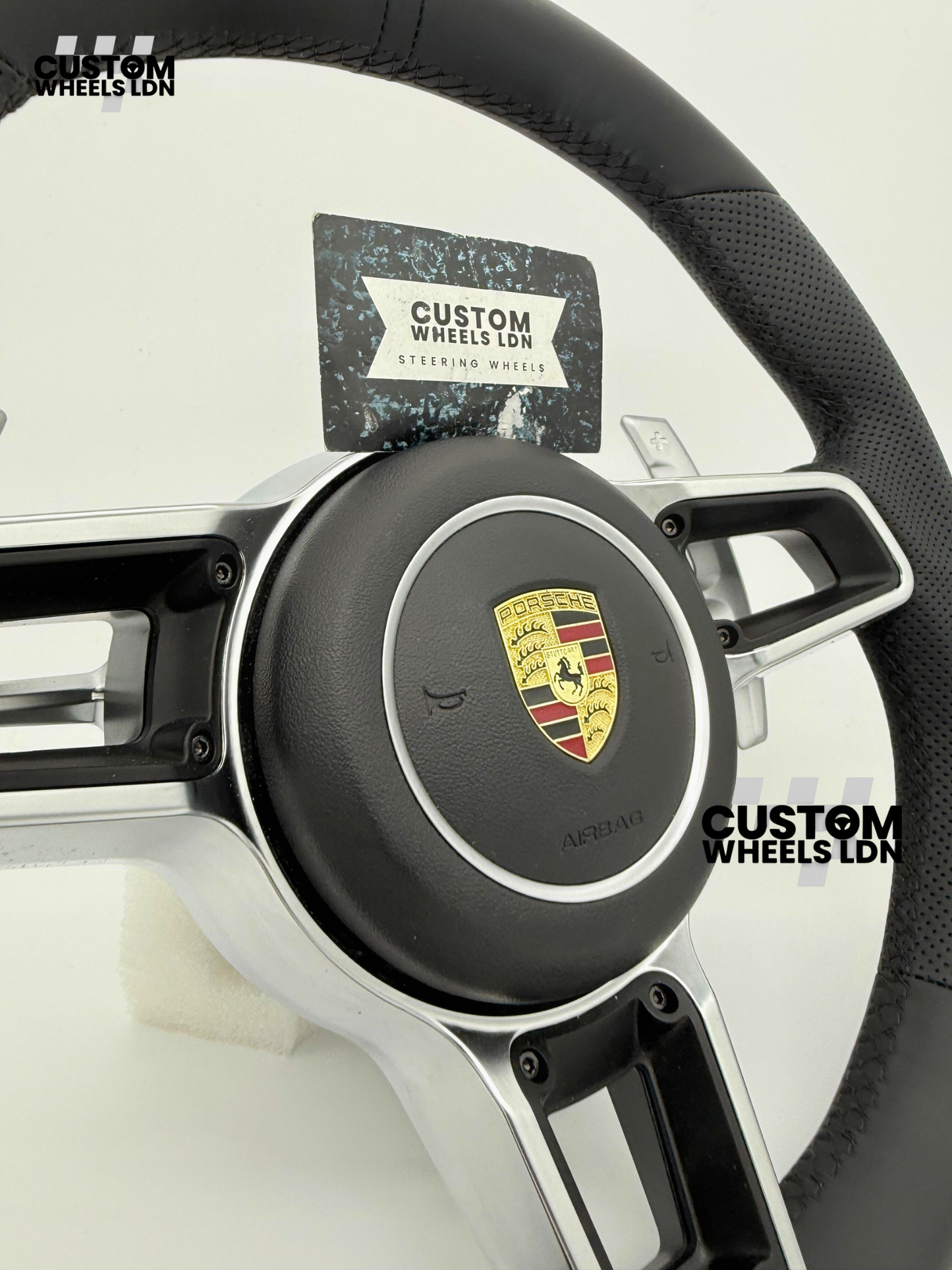 Porsche Custom OEM Steering Wheel – Smooth & Perforated Leather, Silver Trims, OEM Paddles | Fits 991, 997, 987, Cayman, Boxster, Macan, Cayenne + more | Plug & Play | With Airbag | Upgrade for Older Models Available