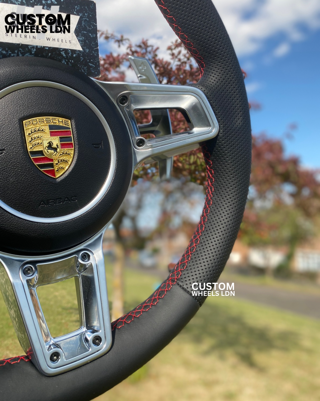 Porsche Custom Steering Wheel GT3 RS Style – Red Stripe – Fits 911, Cayman, Boxster, Carrera (PDK & Tiptronic, 2000+)