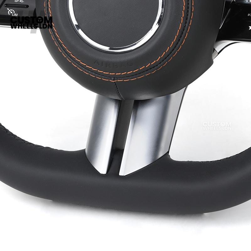 Mercedes Custom W223 Flat Bottom Steering Wheel – Black Leather, Tan Stitching, Silver Trim, Touch Control Buttons | Fits S-Class W223, GLE, GLS, E-Class W213 Facelift + more | Plug & Play | With Airbag | Retrofit Upgrade for Older Models Available