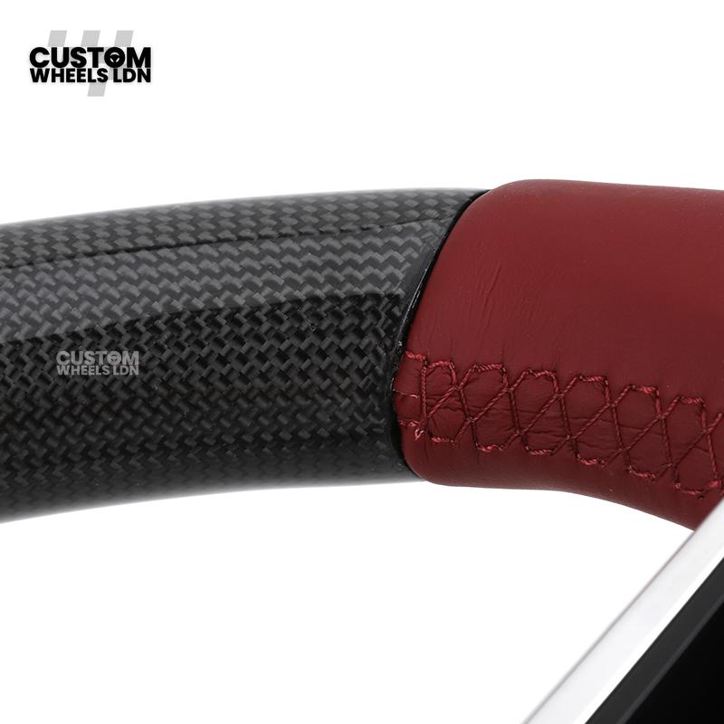 Porsche Custom Steering Wheel – Red Leather & Carbon Fibre with Chrome Trim | Fits 997, 991, Panamera, Cayenne, Cayman (2000+ Plug & Play)