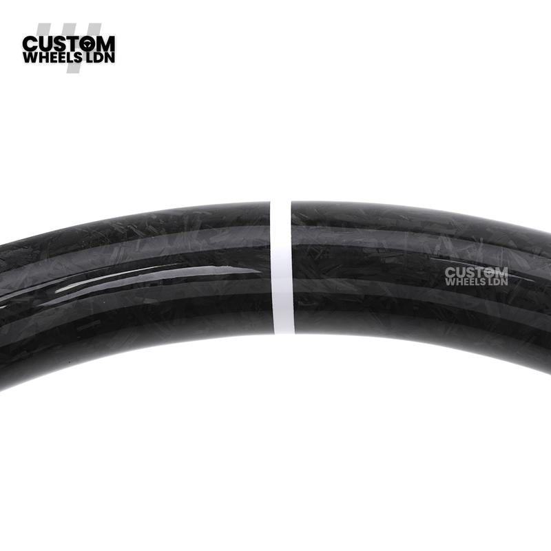 BMW Forged Carbon & White Leather Steering Wheel | Paddle Shifters | M Badge | Flat Bottom | Fits 1 2 3 4 5 Series (F & E Series) + more | Complete Plug & Play