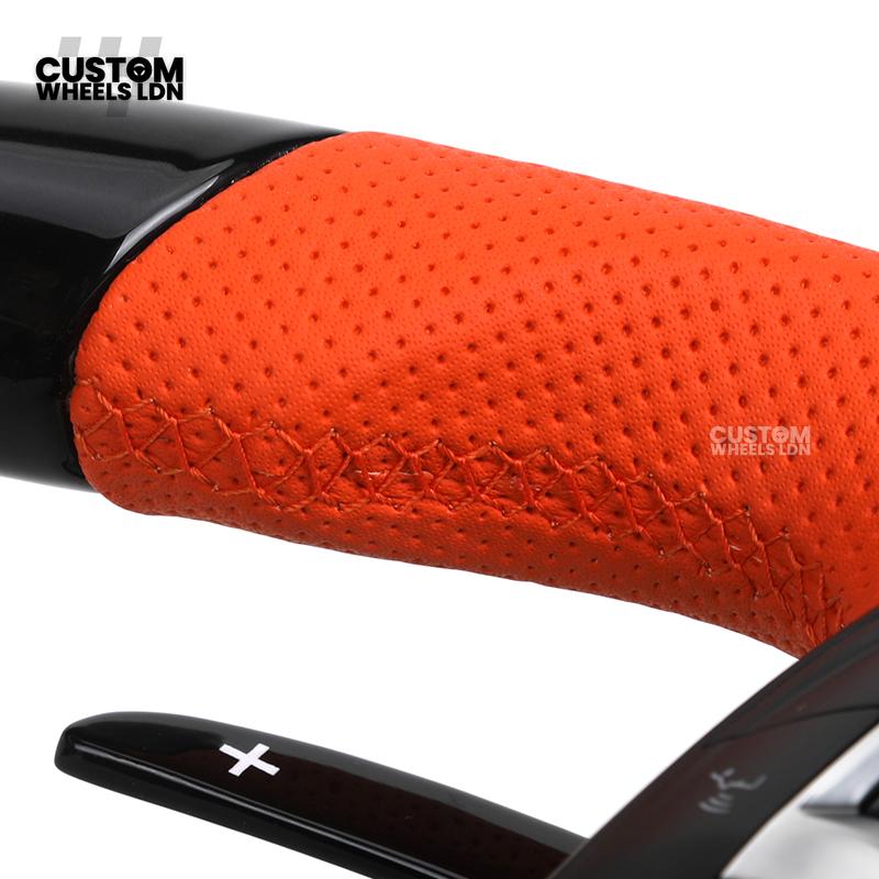 BMW Custom F-Series Piano Black & Orange Steering Wheel – Perforated Grip | Fits F20 F22 F30 F32 F36 M2 M3 M4 + more