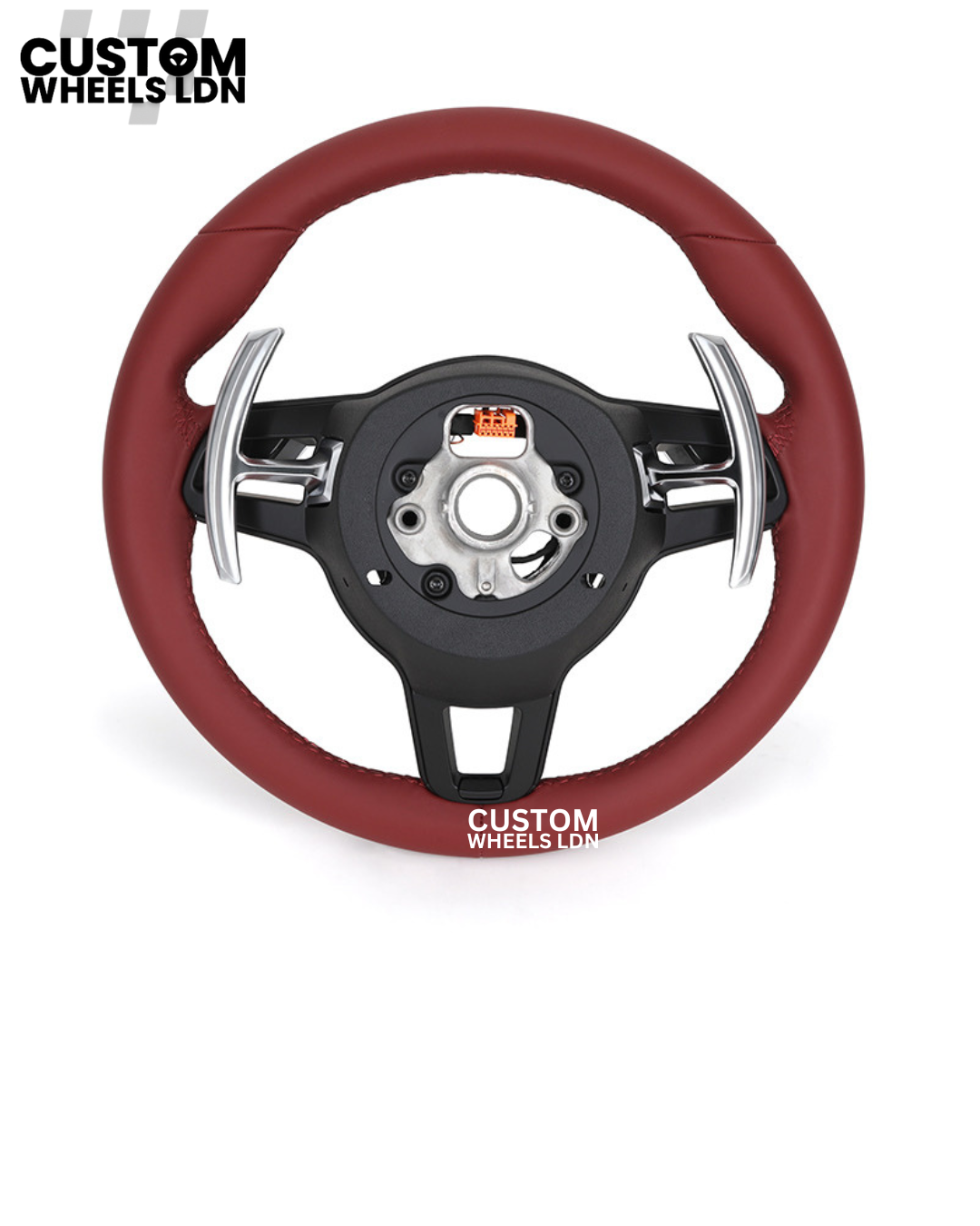 Porsche Custom PDK Steering Wheel Sport Red Full Leather Steering Wheel - Fits Most Models: 911, Cayenne, Panamera, Macan, Boxter, Taycan & More