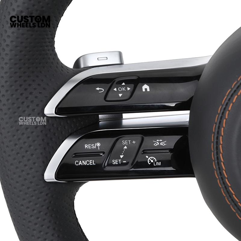 Mercedes Custom W223 Flat Bottom Steering Wheel – Black Leather, Tan Stitching, Silver Trim, Touch Control Buttons | Fits S-Class W223, GLE, GLS, E-Class W213 Facelift + more | Plug & Play | With Airbag | Retrofit Upgrade for Older Models Available