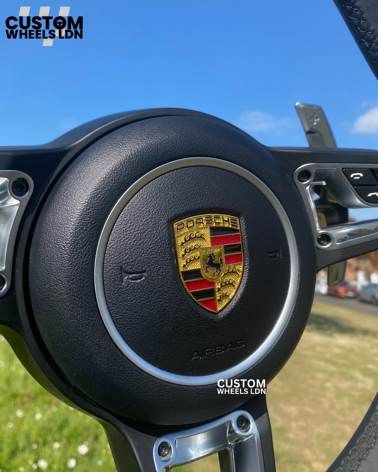 Porsche Custom Steering Wheel – Black Smooth Leather with Chrome Trim | Fits 991, 997, 981, Panamera, Cayenne + more (2000+ Plug & Play | PDK/Tiptronic)