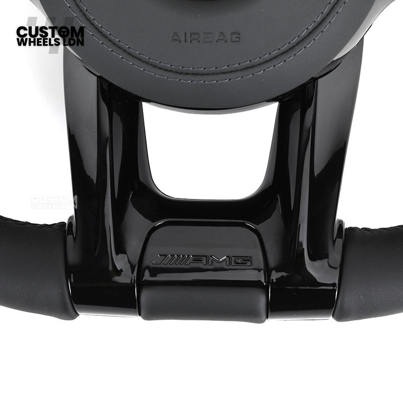 rcedes Custom AMG Flat Bottom Steering Wheel – Full Black Leather, Piano Black Trim, Touch Control Buttons, AMG Badge | Fits C-Class, E-Class, CLS, GLC, GLE, G-Class + more | Plug & Play | Retrofit Upgrade for Older Models