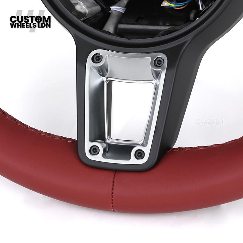 Porsche Custom Steering Wheel – Full Red Leather with Chrome Trim | Fits 997, 991, Panamera, Cayenne, Cayman (2000+ Plug & Play)
