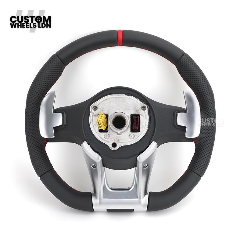 Mercedes Custom AMG Steering Wheel – Silver Trim, Red Race Stripe, Red Stitching, Perforated Leather Grip | Complete Wheel with Airbag | Plug & Play | Retrofit Available for Older Models | Fits C-Class, E-Class, GLC, W205, W213, CLA + More