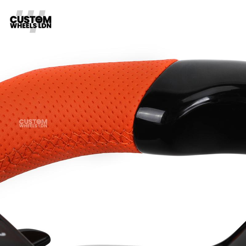 BMW Custom F-Series Piano Black & Orange Steering Wheel – Perforated Grip | Fits F20 F22 F30 F32 F36 M2 M3 M4 + more