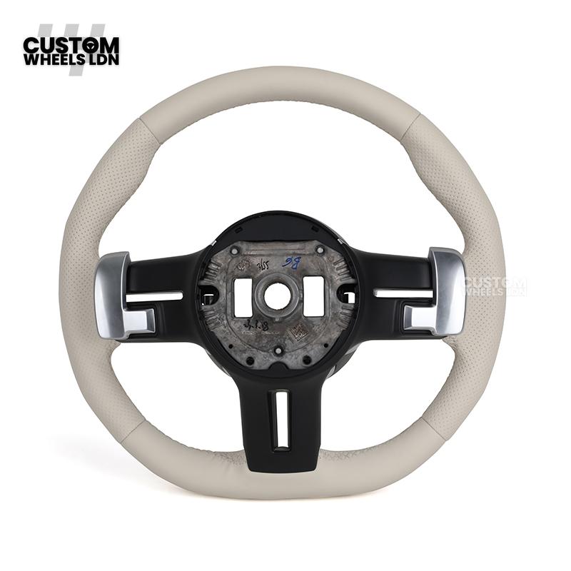 Mercedes Custom W223 Flat Bottom Steering Wheel – Beige Leather, Gloss Black Trim, Touch Control Buttons | Fits S-Class W223, GLE, GLS, E-Class W213 Facelift + more | Plug & Play | With Airbag | Retrofit Upgrade for Older Models Available
