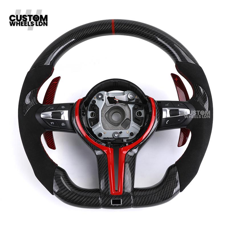 BMW Custom Carbon Fibre Steering Wheel – Red Trim & Paddles | Alcantara | M Performance Style | Plug & Play | Fits F20, F22, F30, F32, F36, M2, M3, M4, X1, X2 + more