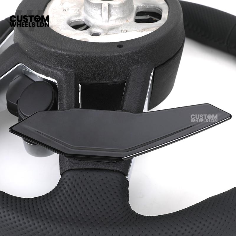 Audi Custom R8-Style Flat Bottom Steering Wheel – Black Leather, Gloss Black Paddles, Start Button, Retrofit Wiring Kit Included | Fits A4, A5, S5, A6, A7, Q5, SQ5 + more | Plug & Play | With Airbag | Upgrade for Older Models Available